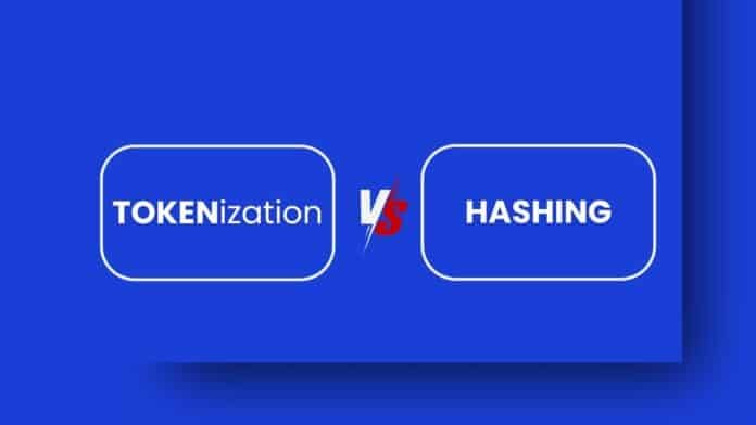 Illustration explaining tokenization vs hashing in finance and data security