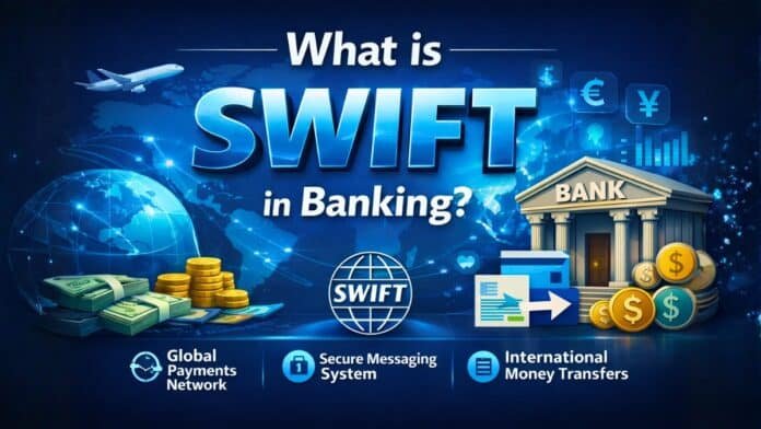Illustration showing global bank messaging infrastructure used by SWIFT