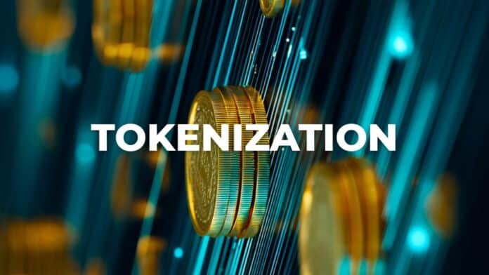 illustration showing tokenization in finance and movement of digital financial assets across settlement networks